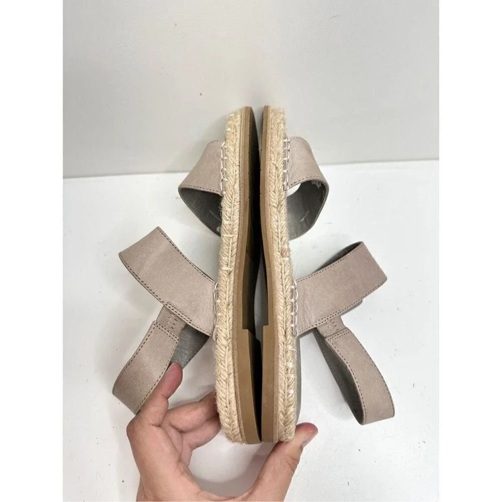 Eileen Fisher Taupe Leather Espadrille Flat‎ Sandals Size 6 Open Toe